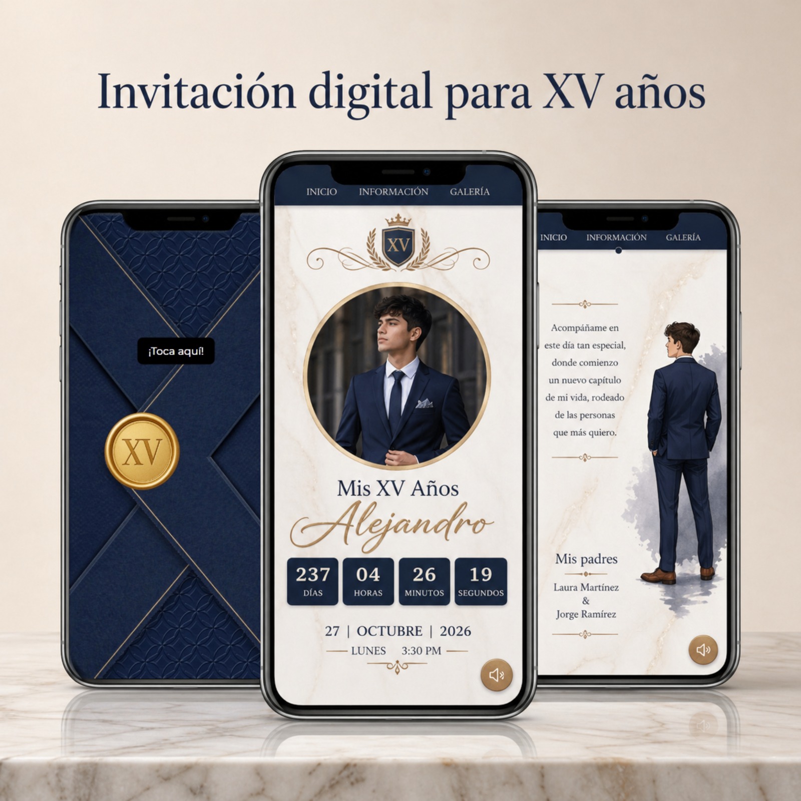 Invitación Digital para XV Años — Quinceañero