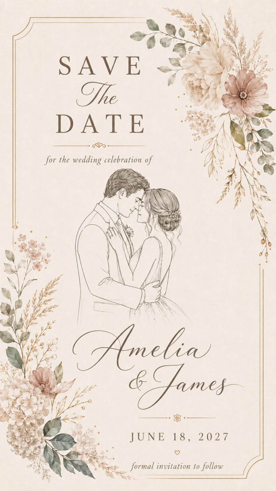Save the Date Ilustrado Floral