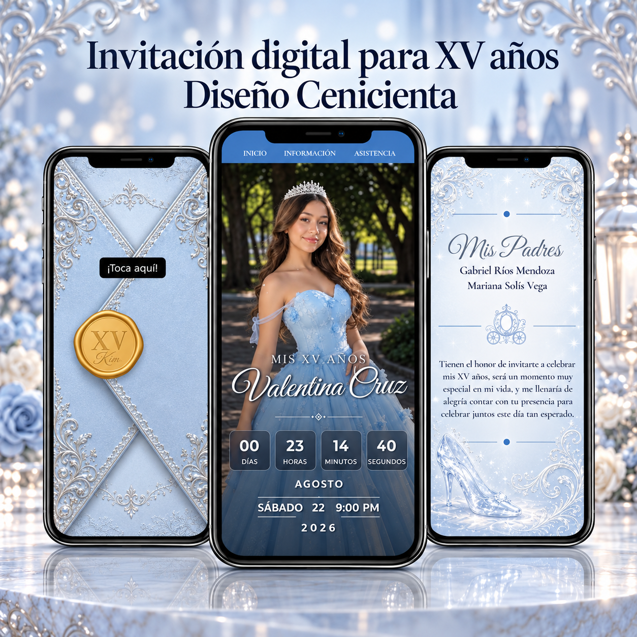 Digital Quinceañera Invitation with a Cinderella Theme / Sweet 15, Sweet 16